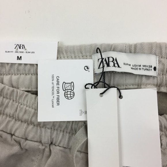 NWT ZARA Marshmallow Gray Slim Leg Drawstring Waist Mid-Rise The Jogger Pants - Picture 2 of 16